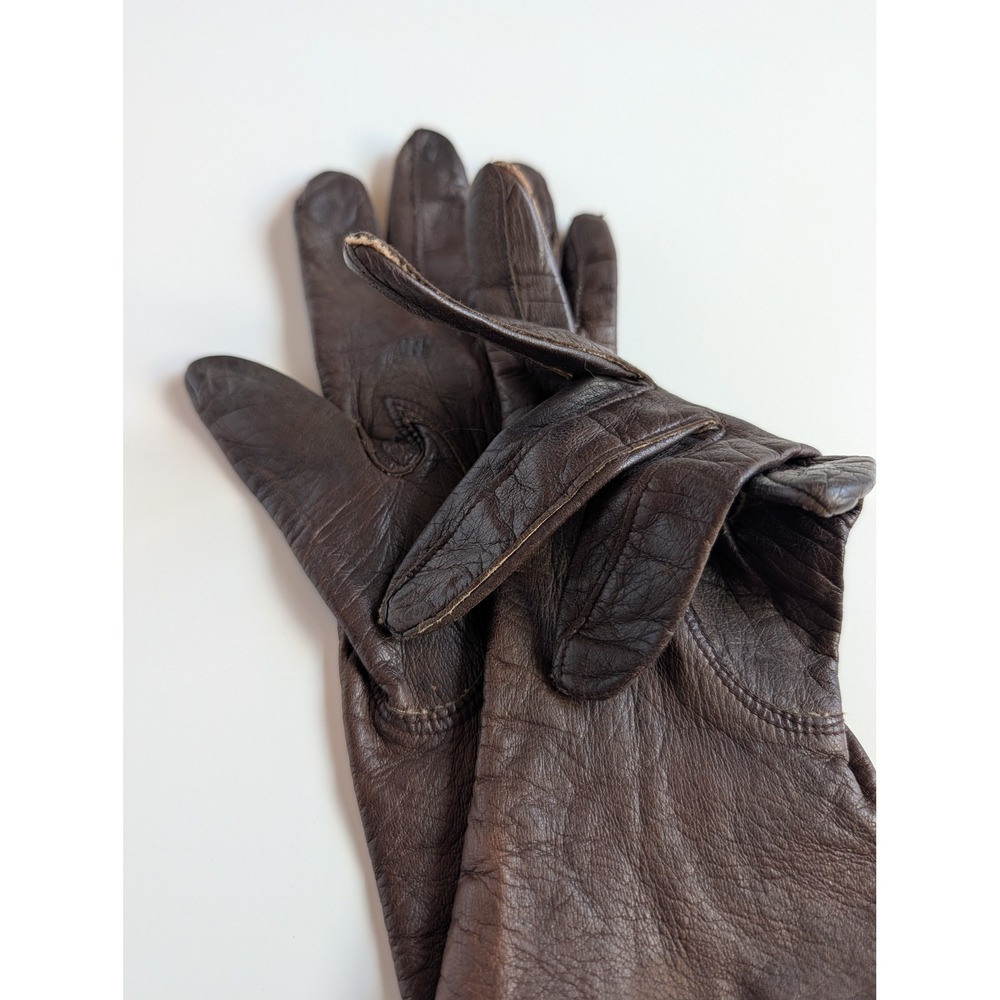 Fownes Vintage Brown Genuine Leather Driving Gloves Women Size 7 Antron Lined - Picture 9 of 9